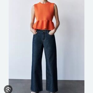 NWOT Zara Orange Peplum knit top 
small
